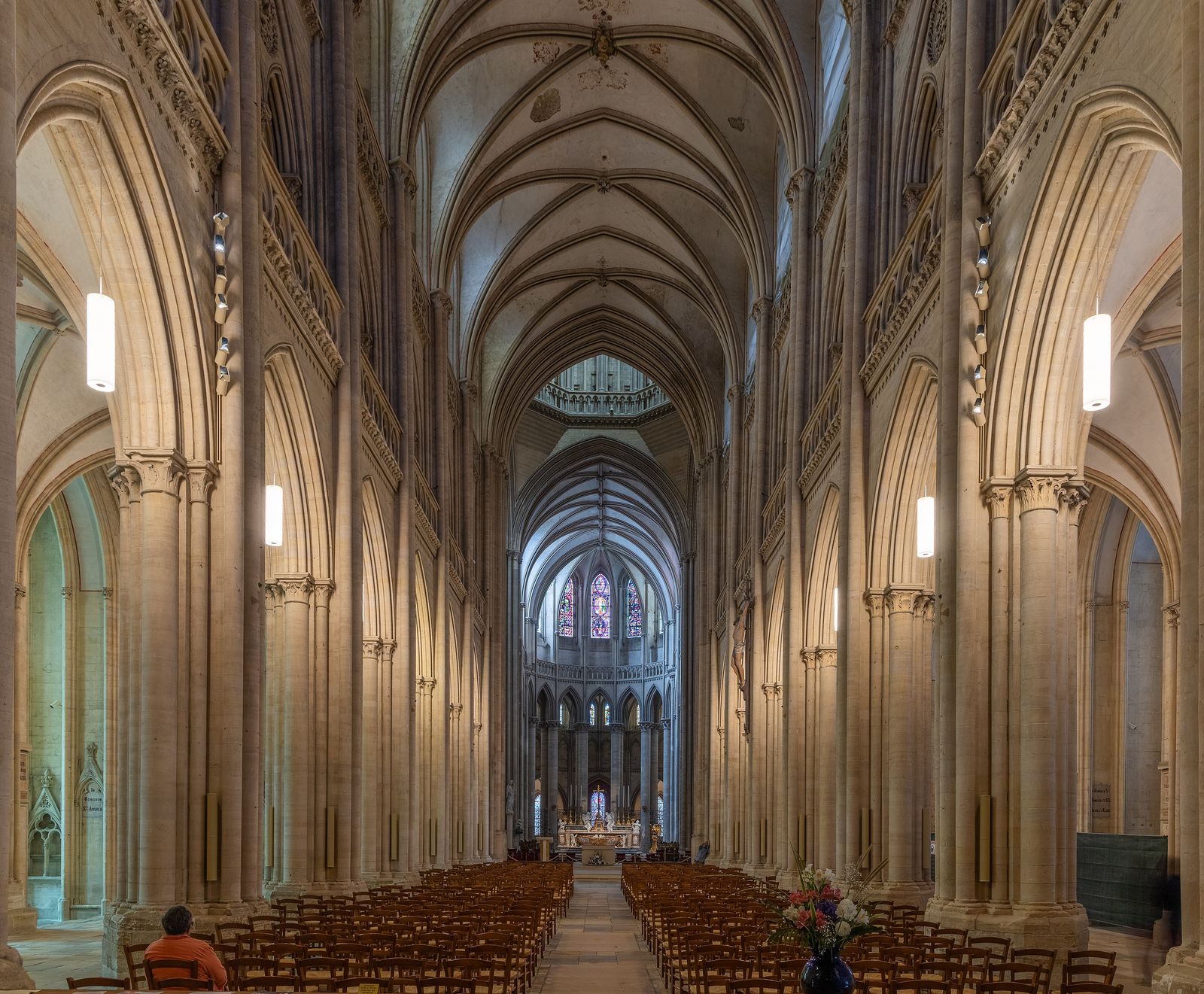 The nave of Coutances Cathedral in Normandy, looking east to the choir